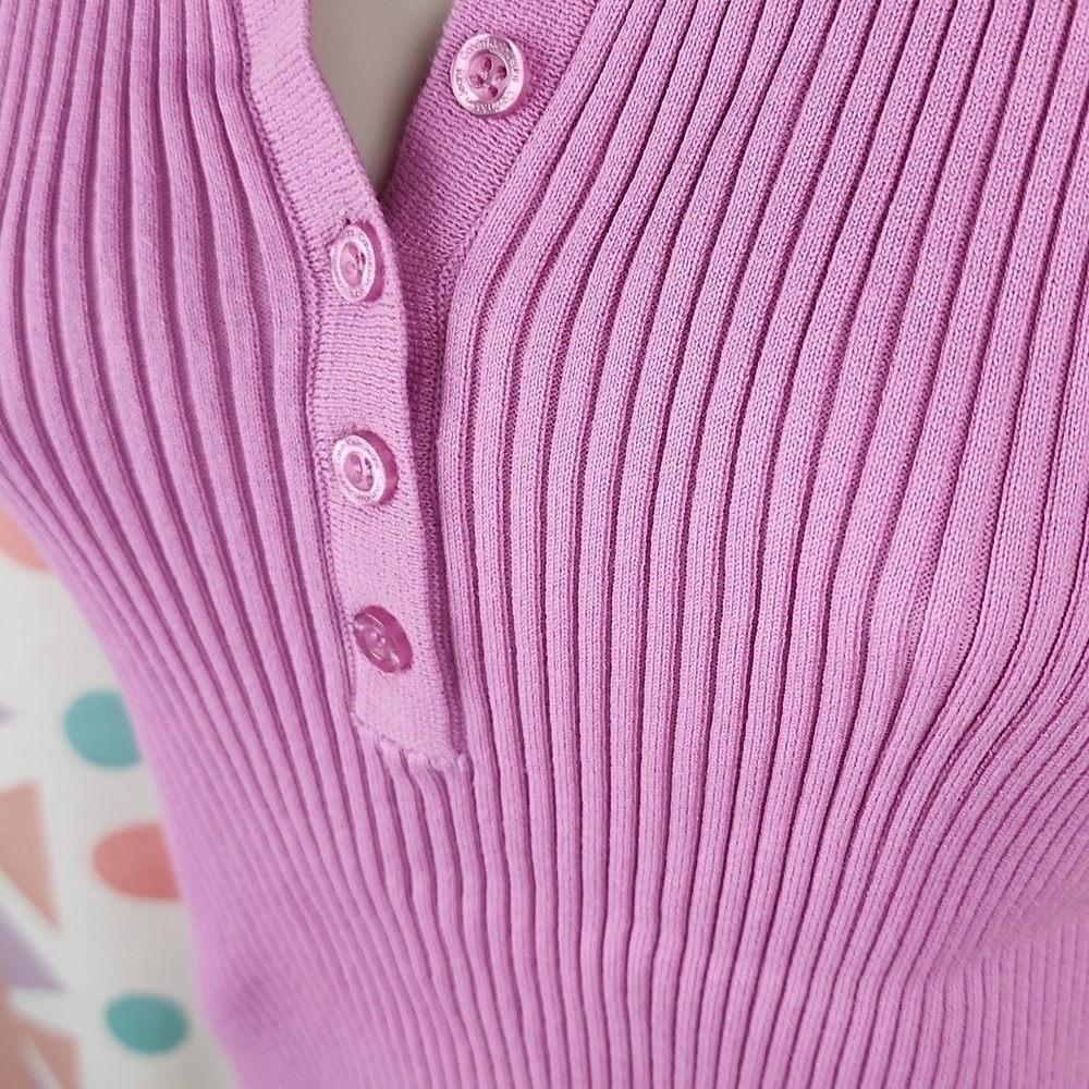 New Y2K Calvin Klein Hot Pink Cotton Cropped Ribbed Polo Top Large - Picture 5 of 9